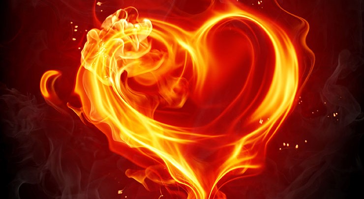 Image "Fire of God" showing flames in the shape of a heart