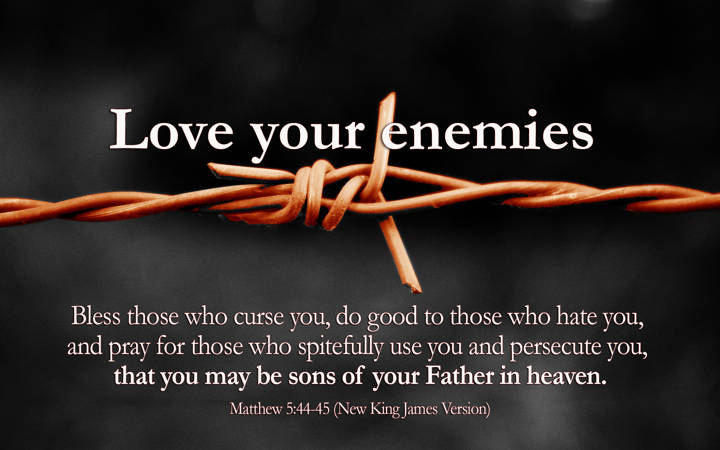 Image of barbed wire and quote from Matthew 5:44